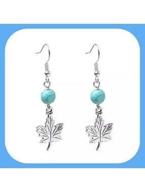 New Pretty Maple 🍁 Leaf Turquoise Bead Dangle Earrings